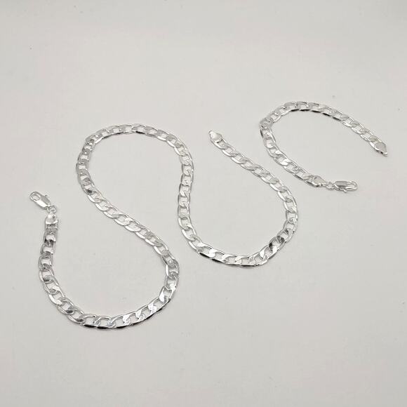 925 Silver Necklace & Bracelet Cuban Fashion Set Anniversary Birthday Gift NEW - Picture 3 of 6